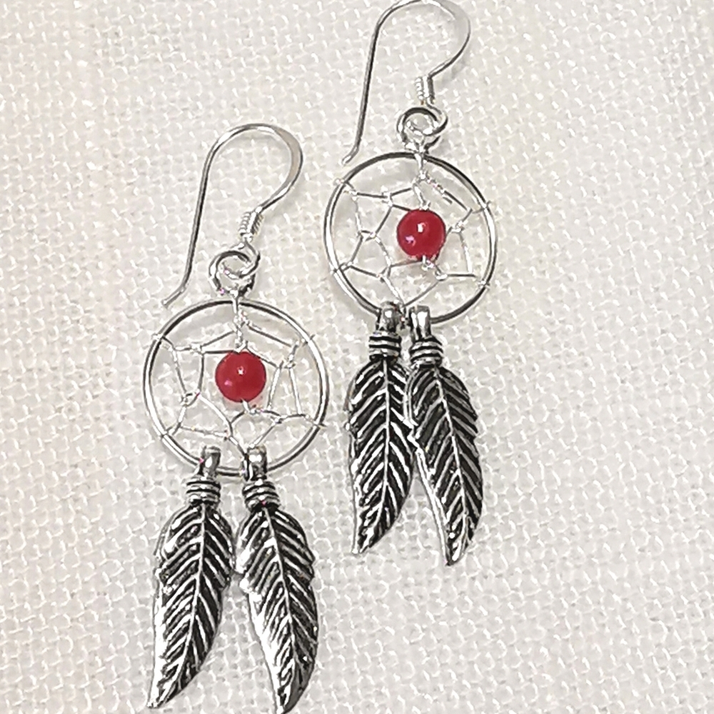 Dreamcatcher sterling silver Coral Feather Earrings 🆕